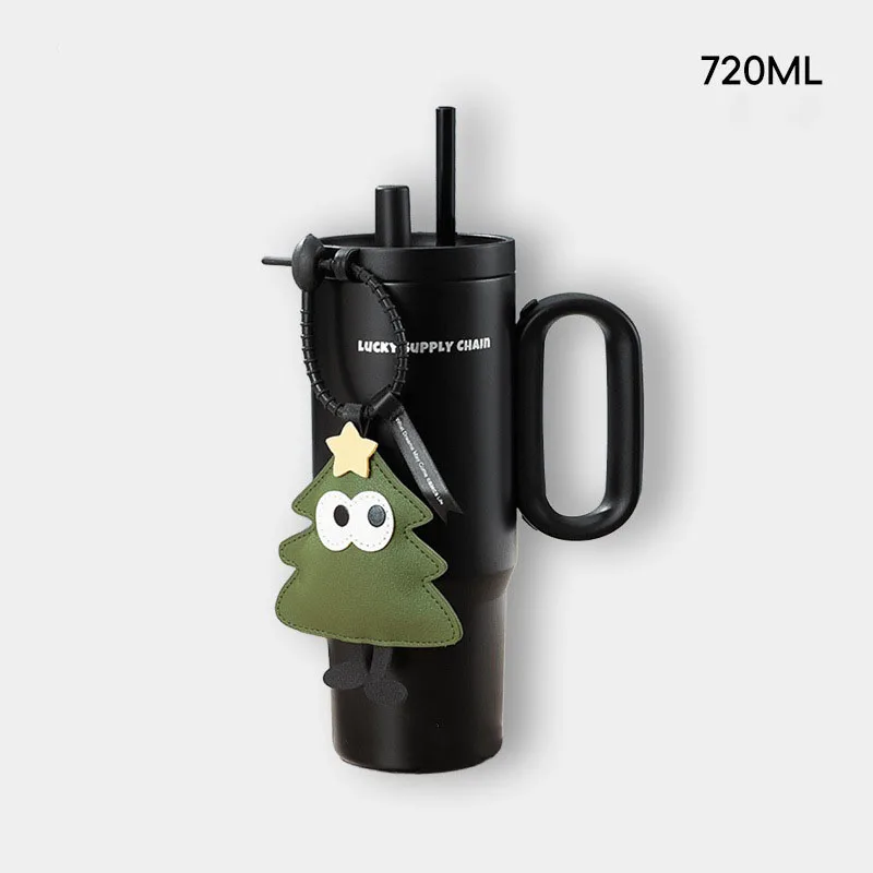 720ML Fashion Large Capacity Straw Insulated Cup Cute Letter Water Cup Can Car Cup Portable Handle Student Water Cup