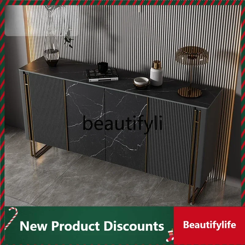 

Home entrance cabinet light luxury rock slab dining side cabinet modern simple aisle storage decorative cabinet black D80