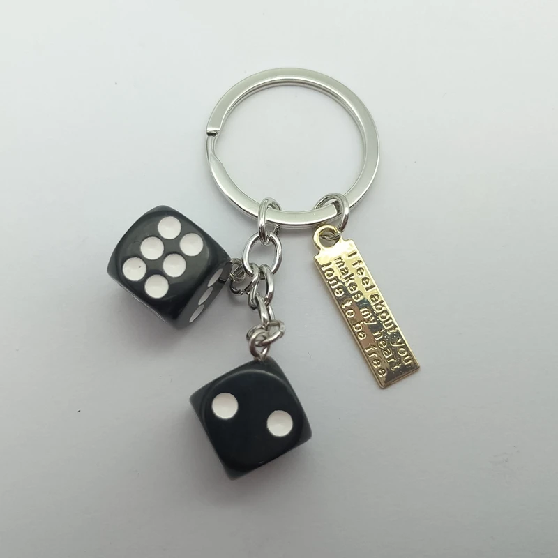 Black and White Dice keychain , Tiny Dangling Dice , lucky Dice Dangle keychain , Poker Party , Casino Theme Good Luck keychain