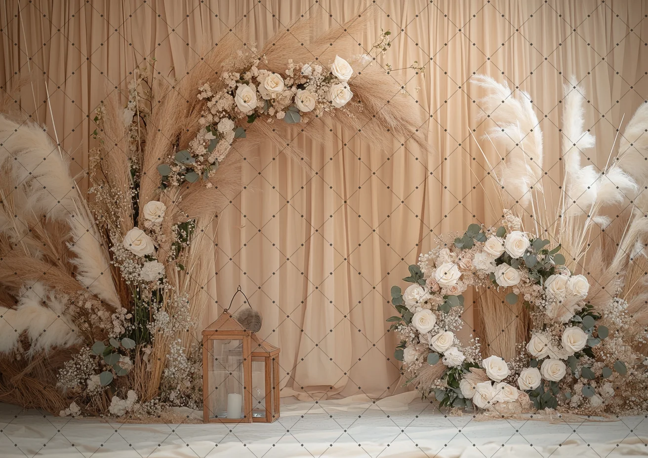 Bohemian Wedding Backdrops Flowers Arch Beige Drape Vintage Brick Floral Arch Neutral Photography Backgrounds For Photographs