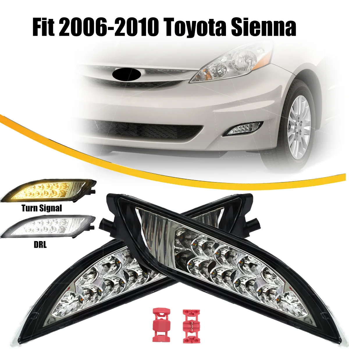 

Подходит для Toyota Sienna 2006-2010 годов выпуска, пара передних светодиодных фар DRL с указателями поворота и противотуманными фарами