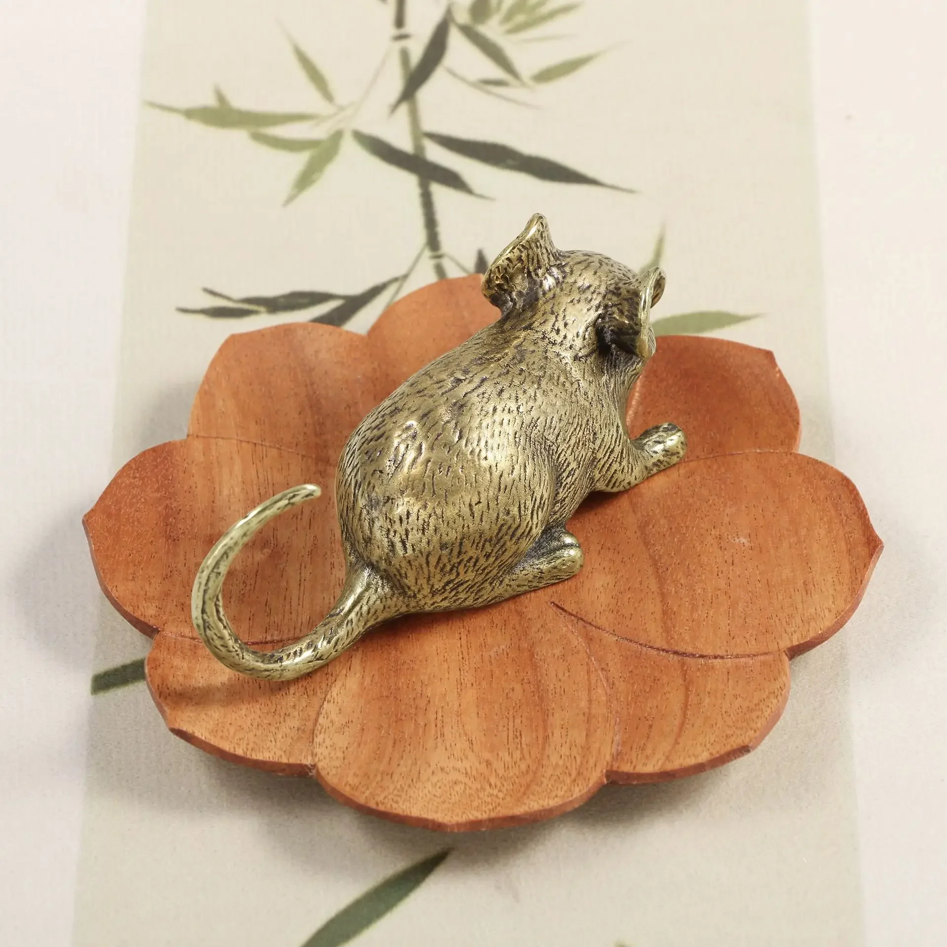 Chinese Zodiac Animals Mouse Metal Figurines Antique Brass Ornaments Vintage Carved Desk Decoration Festival Gift