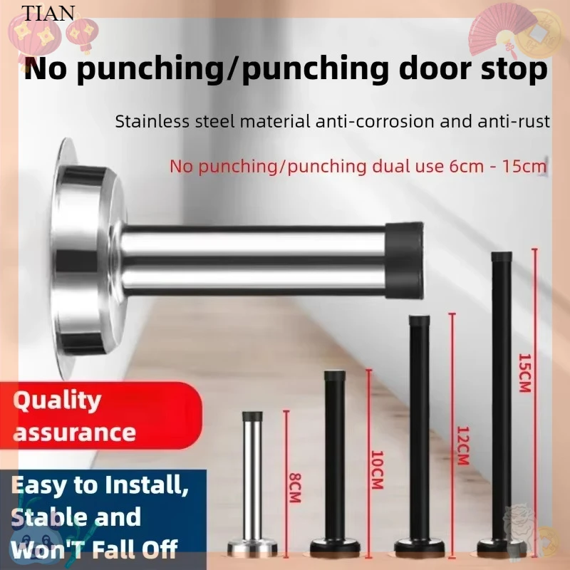 Extended Size Stainless Steel Floor Mount Door Stopper with Rubber Tip Anti-Scratch Bumper Practical Wall Protector for Sliding
