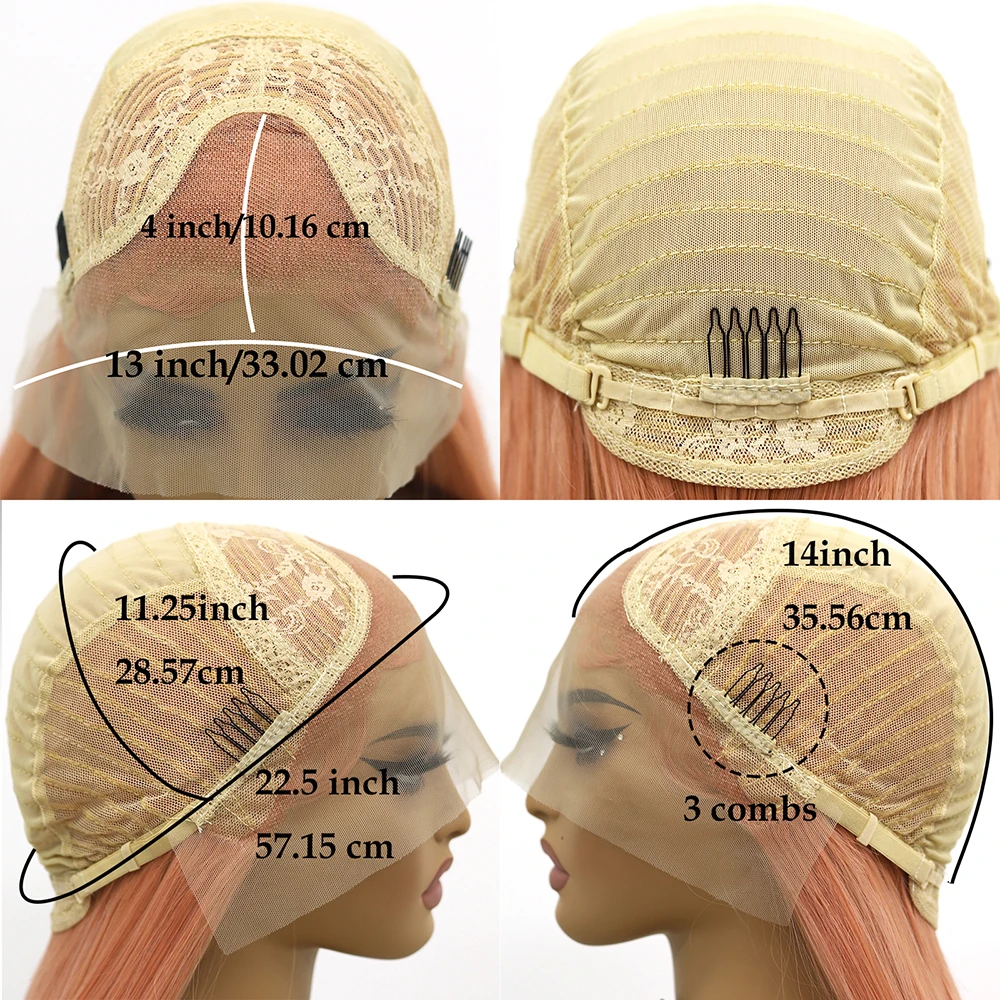 13x4 الأحمر الدانتيل شعر مستعار أمامي الأحمر والأشقر خط طويل مستقيم السلس حريري للنساء شعر مستعار غطاء الألياف الاصطناعية خصلات الشعر المستعار غلويليس #6