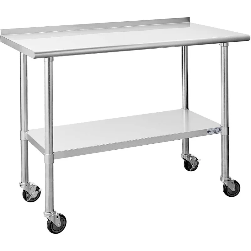 Stainless Steel Table for Prep & Work 24 x 48 Inches with Caster Wheels, NSF Commercial Heavy Duty Table with Undershelf a