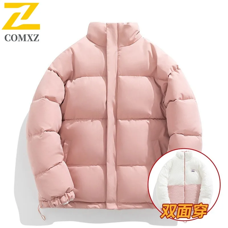 COMXZ Winter New Lamb Fleece Padded Coat Unisex Two Sides Wear Fleece Lined Jacket Streetwear Quilted Coat Loose Cotton Coat