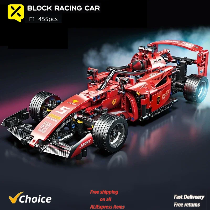 Mainan blok bangunan mobil balap, blorx mainan 455 buah Model F1 Formula mobil balap merah, skala 1:18 blok bangunan kreatif, mobil olahraga, hadiah untuk dewasa