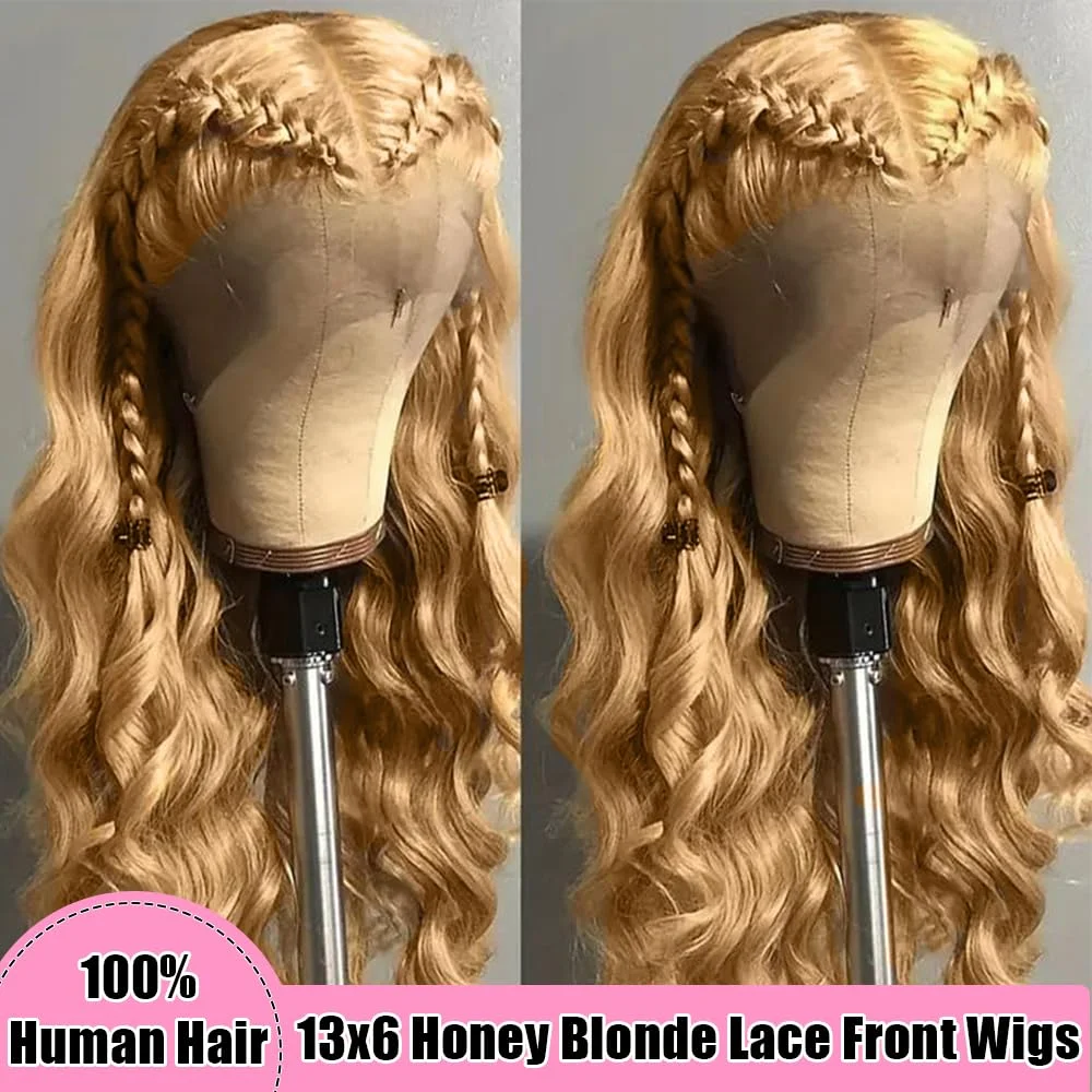 30 32 Inch Body Wave #27 Honey Blond 13x6 HD Transparent Lace Front Wigs Indian 13x4 Lace frontal Human Hair wig For Women