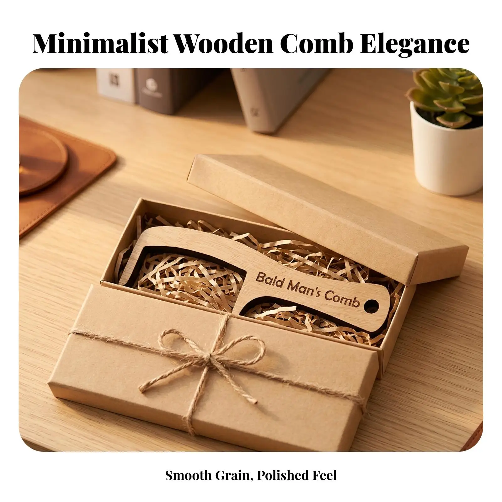 Wooden Novelty Comb Decor Custom Sign Light Finish Funny Hairless Theme Plaque for Desk Wall Hanging