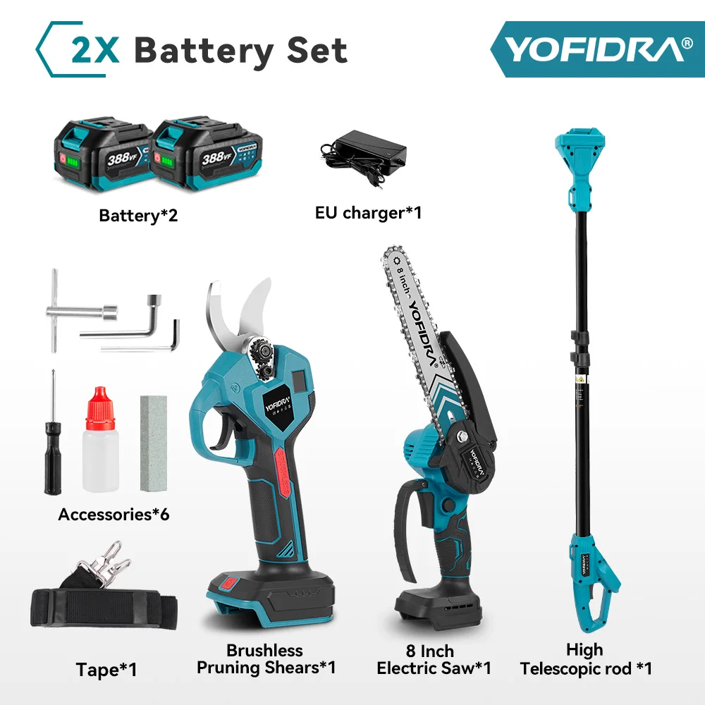 YOFIDRA Borstelloze Elektrische Kettingzaag Telescopische Paal 3IN1 Hoge Tak Zag Houtbewerking Snoeien Power Tool Voor Makita Batterij Pin