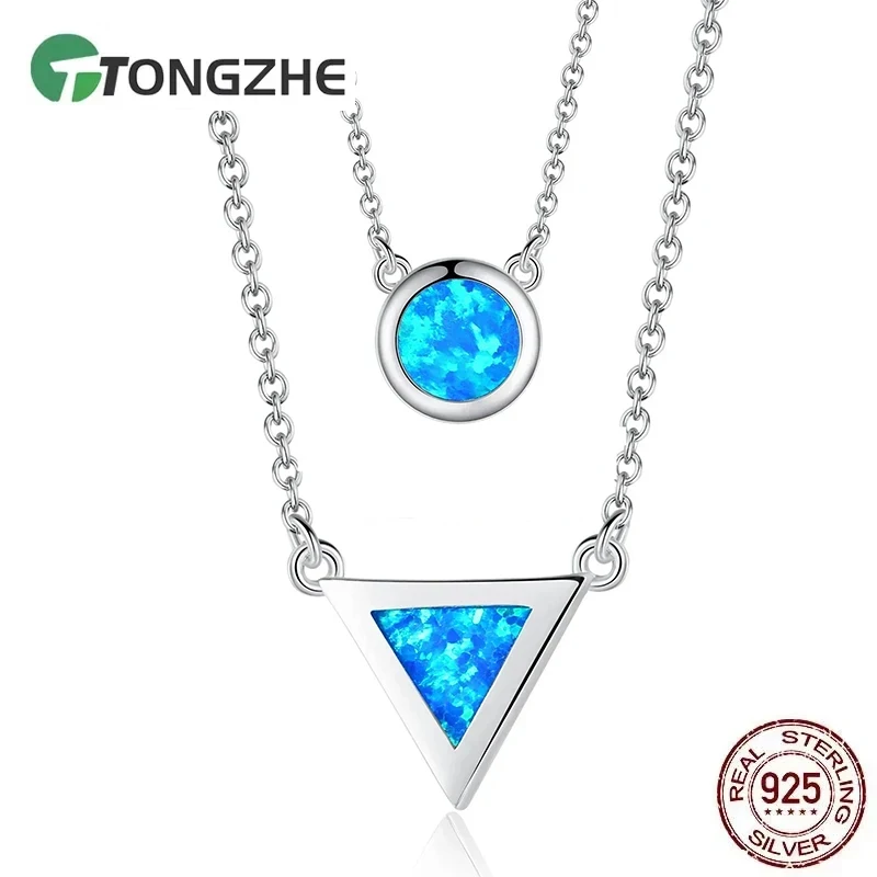 TONGZHE 925 Sterling Silver Necklace Evil Eye Opal Africa Map Pendant Collier Party Link Chains Women Necklace Christmas Jewelry