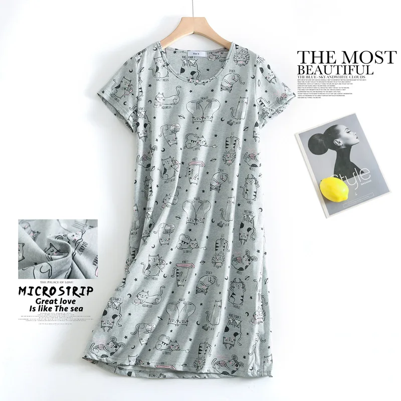 Summer Women Casual Cartoon Sleep Dress Cotton Loungewear Nightgown Female Short Sleeve Top Quality Loose Home Dress Plus Size - view 3