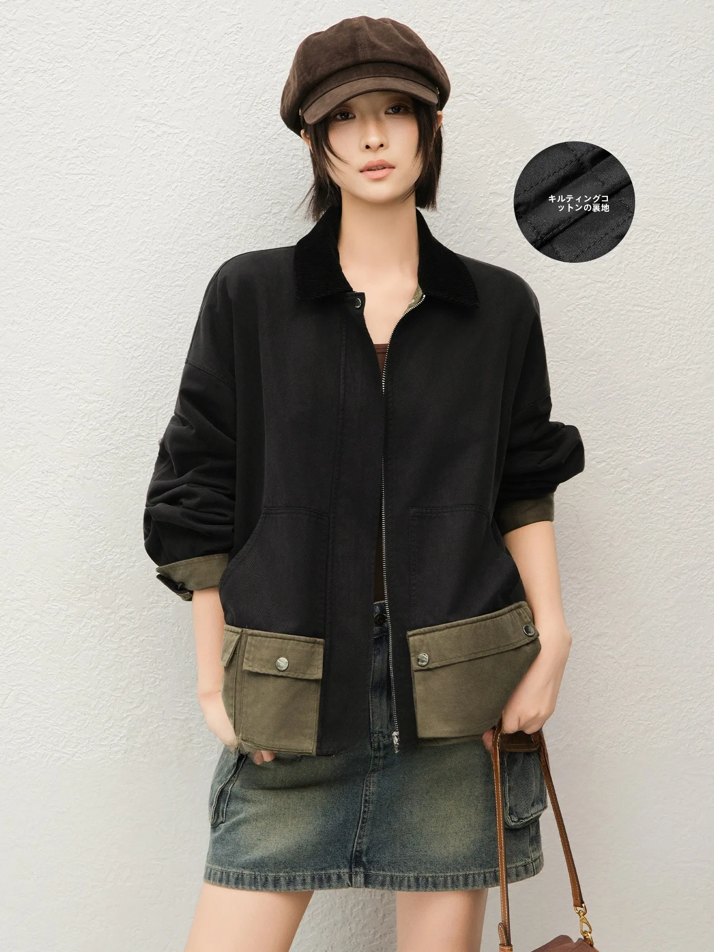 

Женская вельветовая куртка MeiYang с пэчворк-дизайном, светло-желтая, весенняя, модная, свободного кроя, с длинными рукавами, на молнии