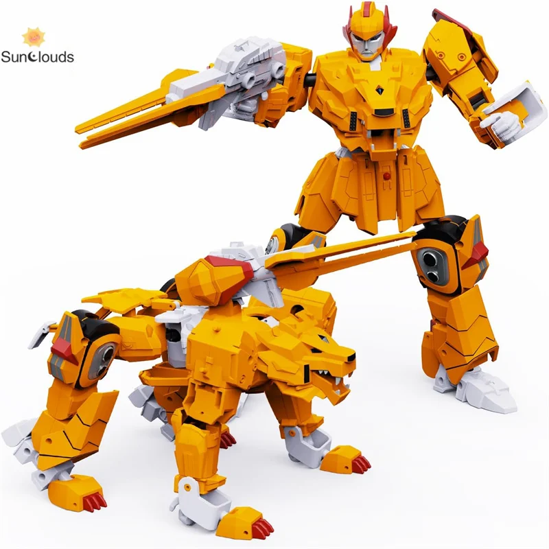 Robot Action Figures Toys, 10-inch Converting Yellow Lion Figure, Deformable Animal Toys for Kids Ages 6 and Up