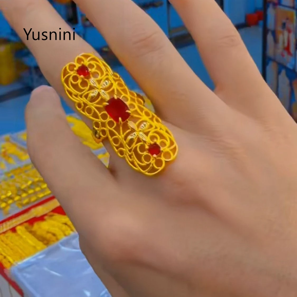 

Hot Selling European Dubai Jewelry 24K Gold Plated Ring Romantic Wedding Party Gift Women's Ring Couple Jewelry YY10998