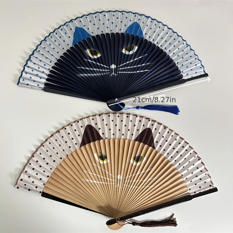 10pcs/pack Cat Chinese Cartoon Silk Fashionable Japan style Hand Fans Popular Lovely Kitty fan Handheld Folding Women Girls show