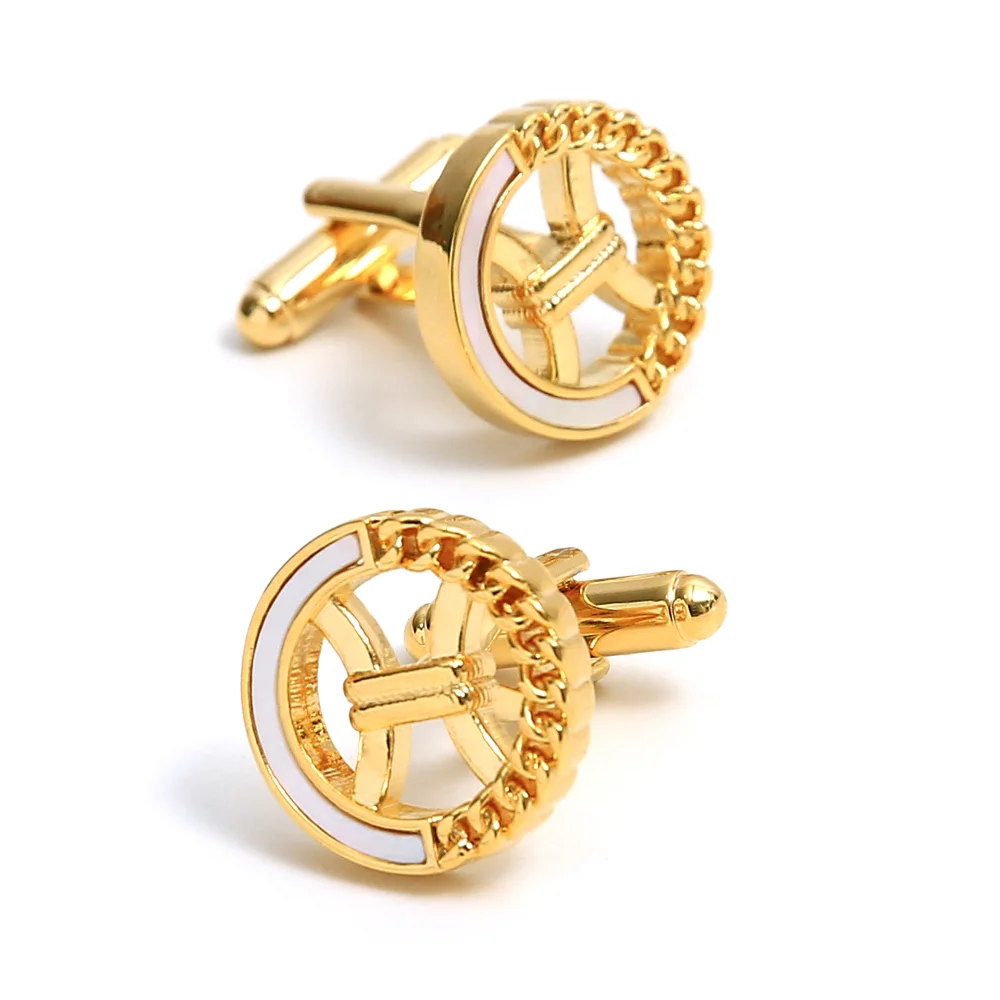 Gentleman Gold Chain Enamel Cufflinks Round Hollow Shell Inlaid Shirt With Sleeve Studs Buttons Business Dress Shirt Decoration