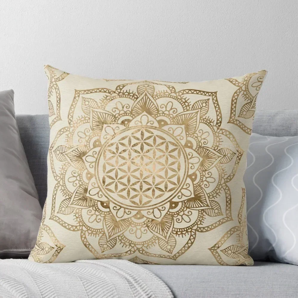 

Flower of Life in Lotus - pastel golds and canvas Throw Pillow Luxury Cushion Cover Decorative Cushions For Living Room pillow