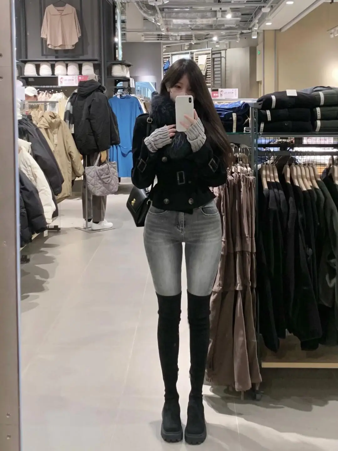

High Waist Stretchy Slimming Blue Grey Denim Jeans Women's Fashionable Vintage Faded Pencil Bootcut Nine Point Pants