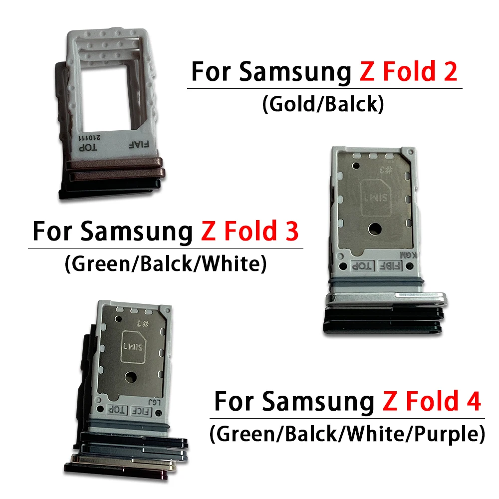 10Pcs，New Sim Tray Holder For Samsung Z Fold 2 3 4 Fold2 Fold3 Fold4 SIM Card Tray Slot Holder Adapter Socket