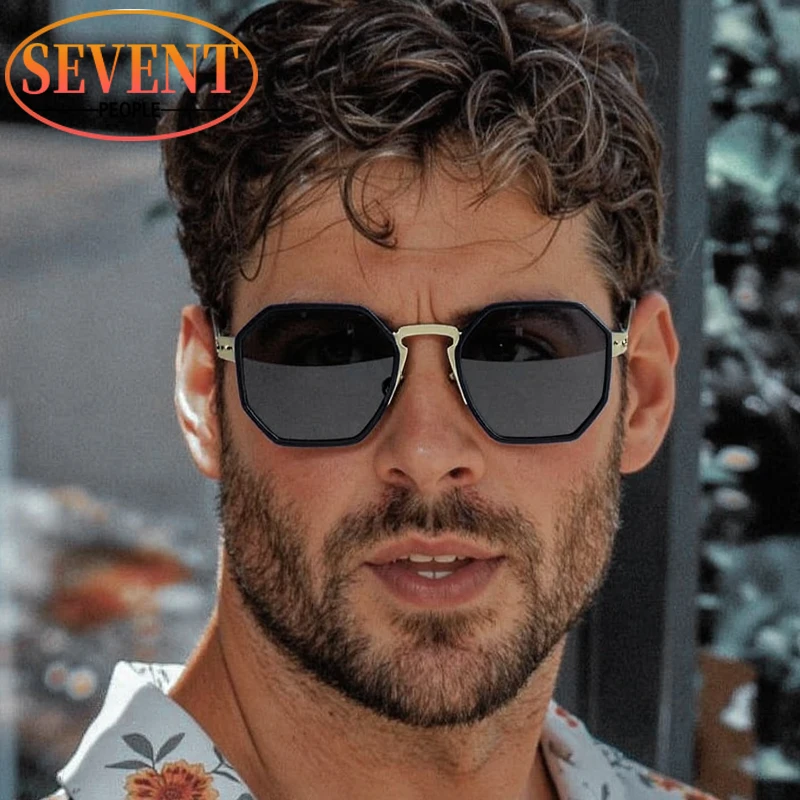 

Polarized Polygon Punk Sunglasses Men 2025 Luxury Brand Vintage Steampunk Metal Square Sunglass Classic Driving UV400 For Male