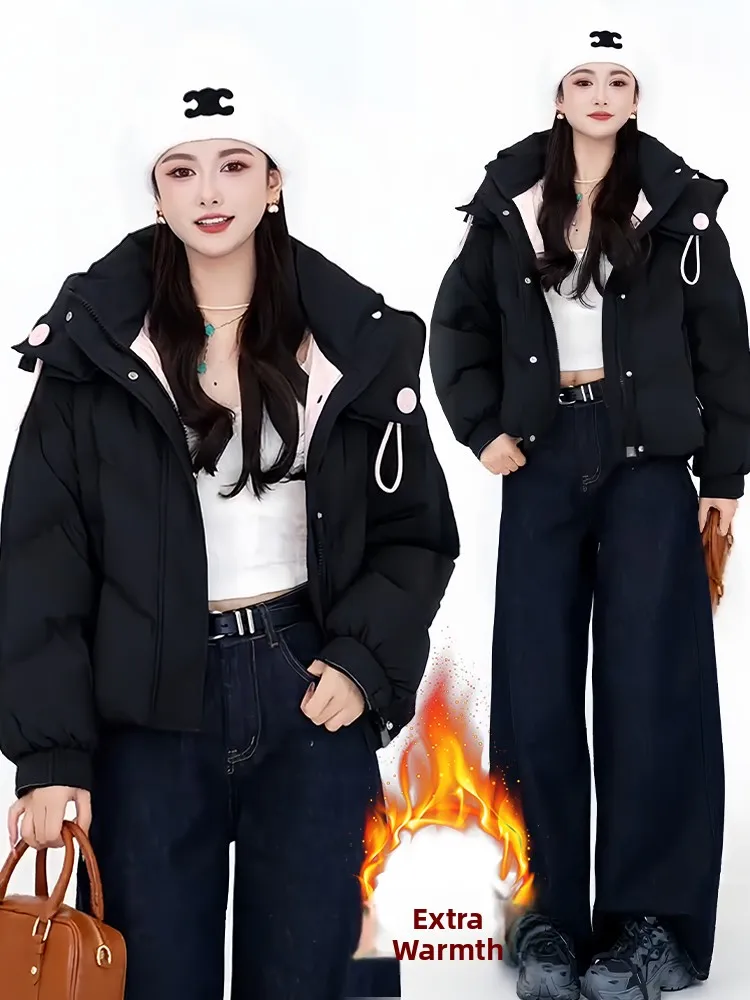 Thiened Faionable Down Cotton Jaet Dames Winter Nieuwe Sle Fce Gevoerde Casual Katoenen Jas Bovenkleding