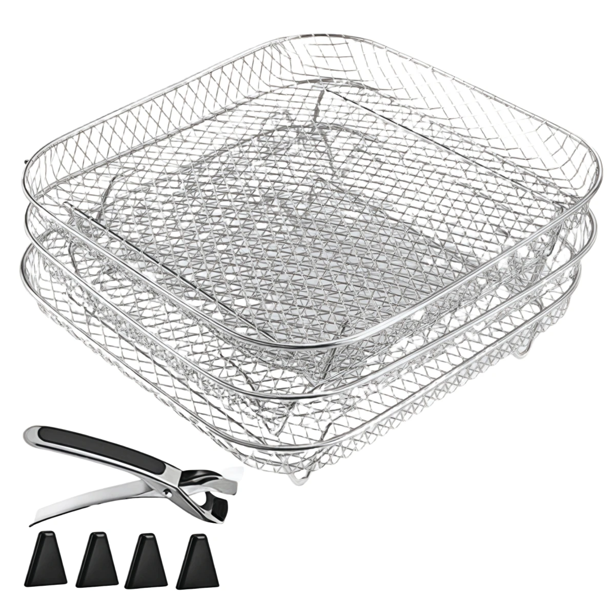 For Air Fryer Mesh Basket Set with 3 Stackable Layers Designed for Enhanced For Airflow and Cooking Efficiency