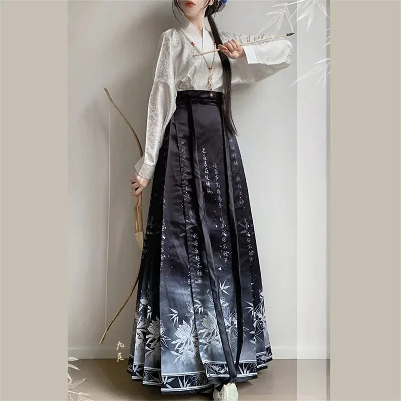 

COSda@Chinese Fashion Hanfu Horse Face Skirt + Shirt Sets Plus Size XL Women Chinese Traditional Vintage Hanfu Modern ChCOS