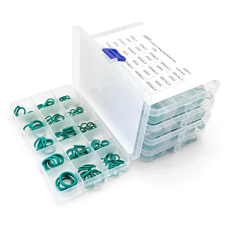 Green FKM Vitons O Rings Insulation Fluorine Rubber O-Ring Kit Acid-ALKali Heat Resistant Sealing Gaskets for Automotive