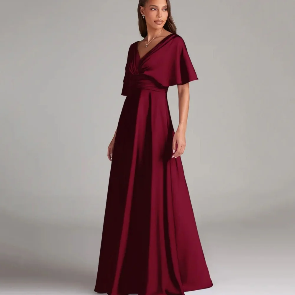 맞춤형 V 넥 드레스의 어머니 A 라인 단순 정장 우아한 와인 레드 이브닝 가운 vestido invitada boda