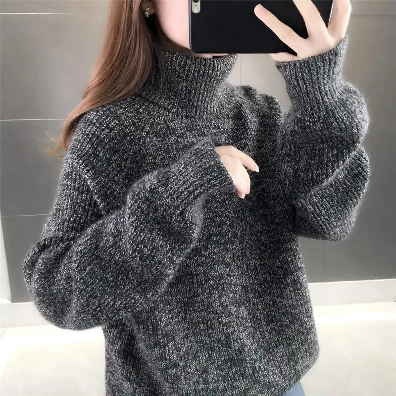 High Neck Sweater Women Autumn Winter Paired With Thicken Knit Base Pullover Female 2023 New Loose Korean Warm Sweatershirt