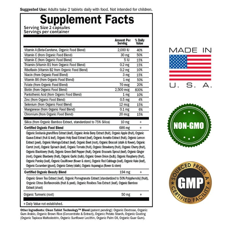 Silica and Biotin Supplement - Helps Enhance Healthy Hair, Skin, Nails - Non-GMO