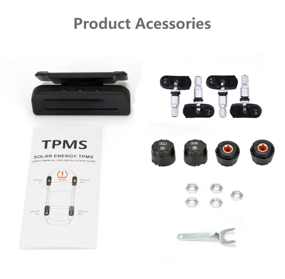 Car TPMS Tire Pressure Monitor System Automatic Brightness Control Glass wireless Solar Power 4 Sensors decoration accessories