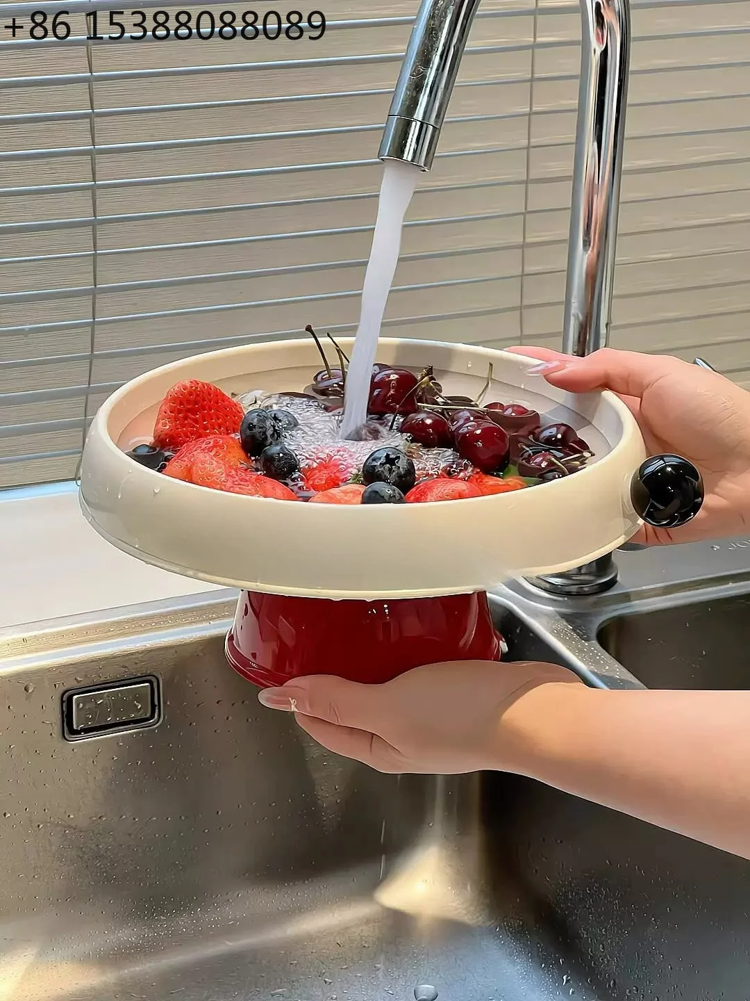 BPA Free Multifunctional Washing Bowl Double Layer Fruit Vegetable Drain Basket with Cover（1pcs）