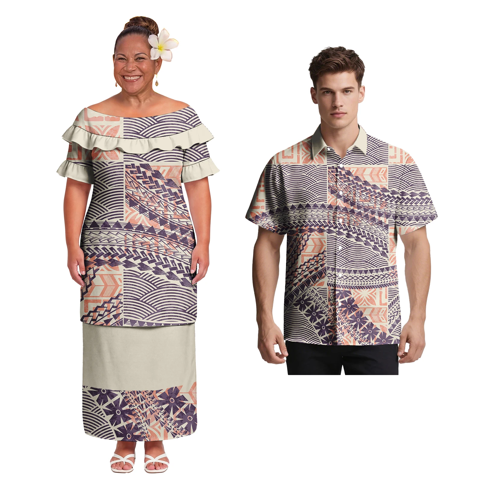 Spring Summer New Hawaiian Fashion Trendy Ladies Dress 2pc Set Polynesian Women's Clothes Samoan Tribal Design Custom Puletais