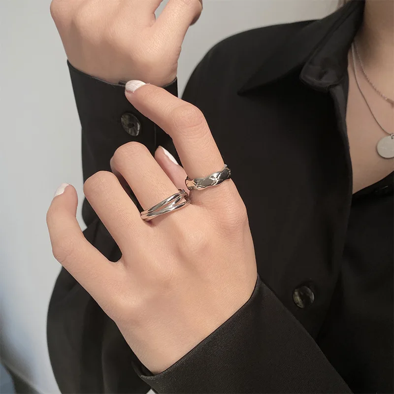 A Minimalist Design With A Double Layered Crossover Set For Women's Instagram Trendy Fashion Personality Adjustable Index Ring