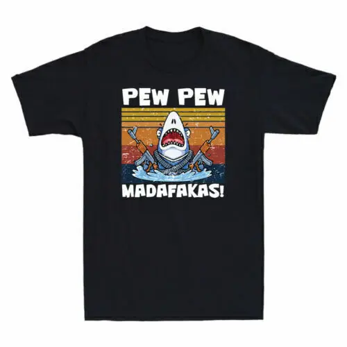 Shark Pew  Madafakas Funny  Gangster With Gun Vintage   Tee Anime Graphic T-shirts for Men Clothing Women