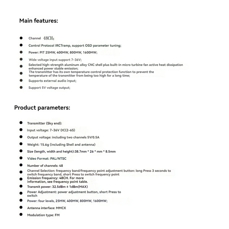 5.8G 1.6W VTX 1600Mw 48CH FPV Video Transmitter Module PAL/NTSC Support OSD For Long Range FPV RC Drone