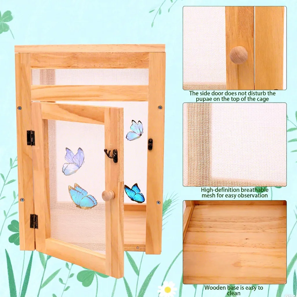 Wooden Movable Insect Observation House Butterfly Hatching Box Garden-Insect Habitat Kids' Insect Growth Kit All Seasons