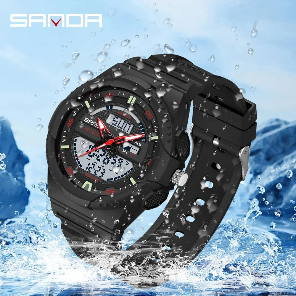 SANDA Women\'s Sports Watch for Men Quartz Digital Dual Display Shock Water Proof Luminous Fashion Wristwatch 8W9030