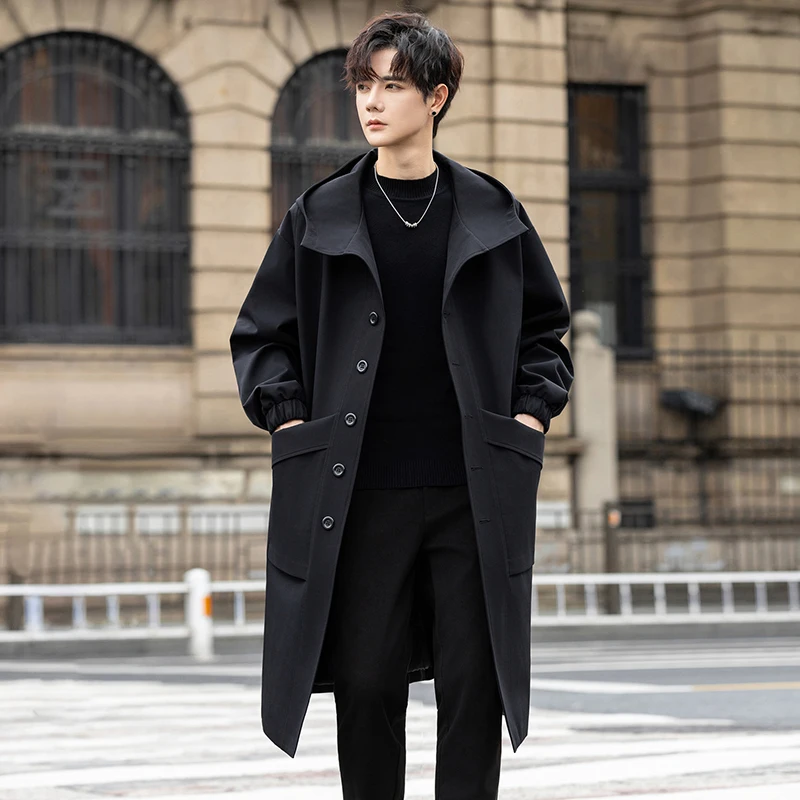 

Стильная мужская куртка с капюшоном в корейском стиле, молодежная, свободного кроя, осенне-весенняя, модная ветровка с длинными рукавами, цветное пальто