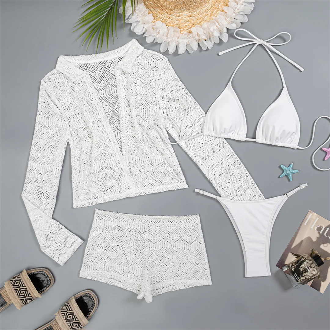 4-teiliges Set: Neuer Bikini mit langen Ärmeln, Shorts, Badeanzug für Damen, Badebekleidung, Badeanzug, Badebekleidung, Badeanzug V7896 – Detail 7