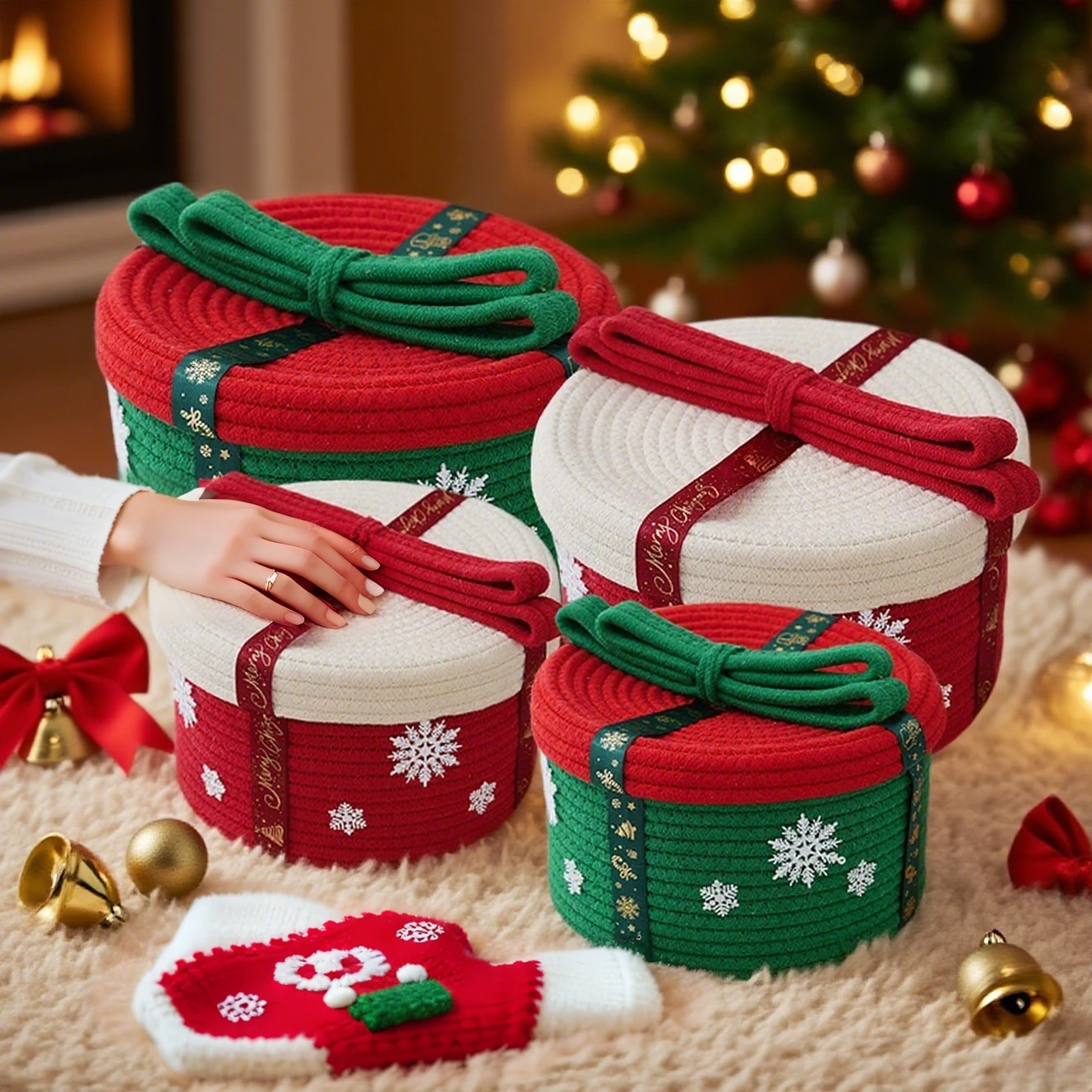 

1PC New Creative Christmas Decoration Storage Basket With Lid Large Capacity Dustproof Gift Box Wedding Christmas Supplies 크리스마스