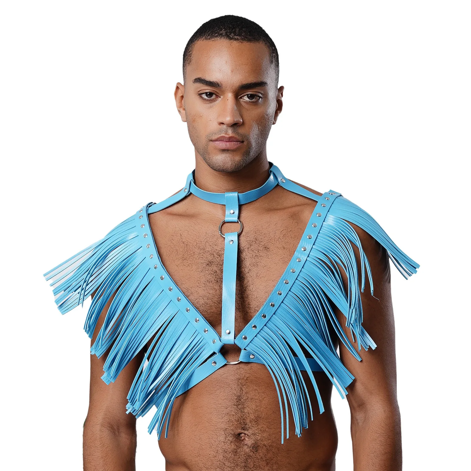 

Unisex Men Women Faux Leather Chest Harness Punk Gothic Tassel Rivets O-ring Adjustable Body Belt Costume Cosplay Accessory