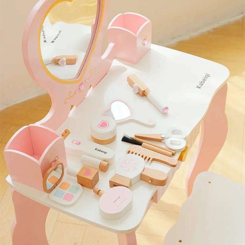 Kids Wooden Vanity Set Wooden Simulation Of Every House Girl Toy Dresser Toy Girls Dressing Table Wooden Beauty Table For Kids