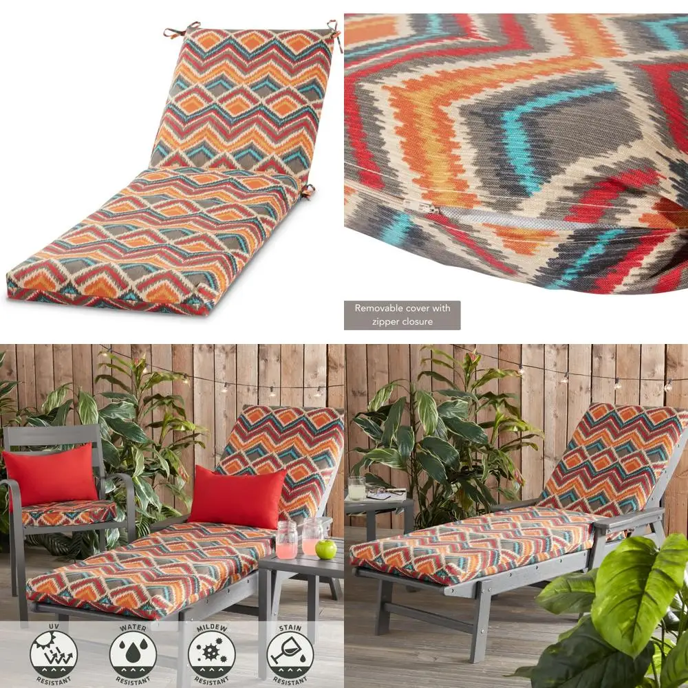 

Aztec Pattern Reversible Outdoor Chaise Lounge Chair Cushion, Durable and Comfortable for Patio Relaxation