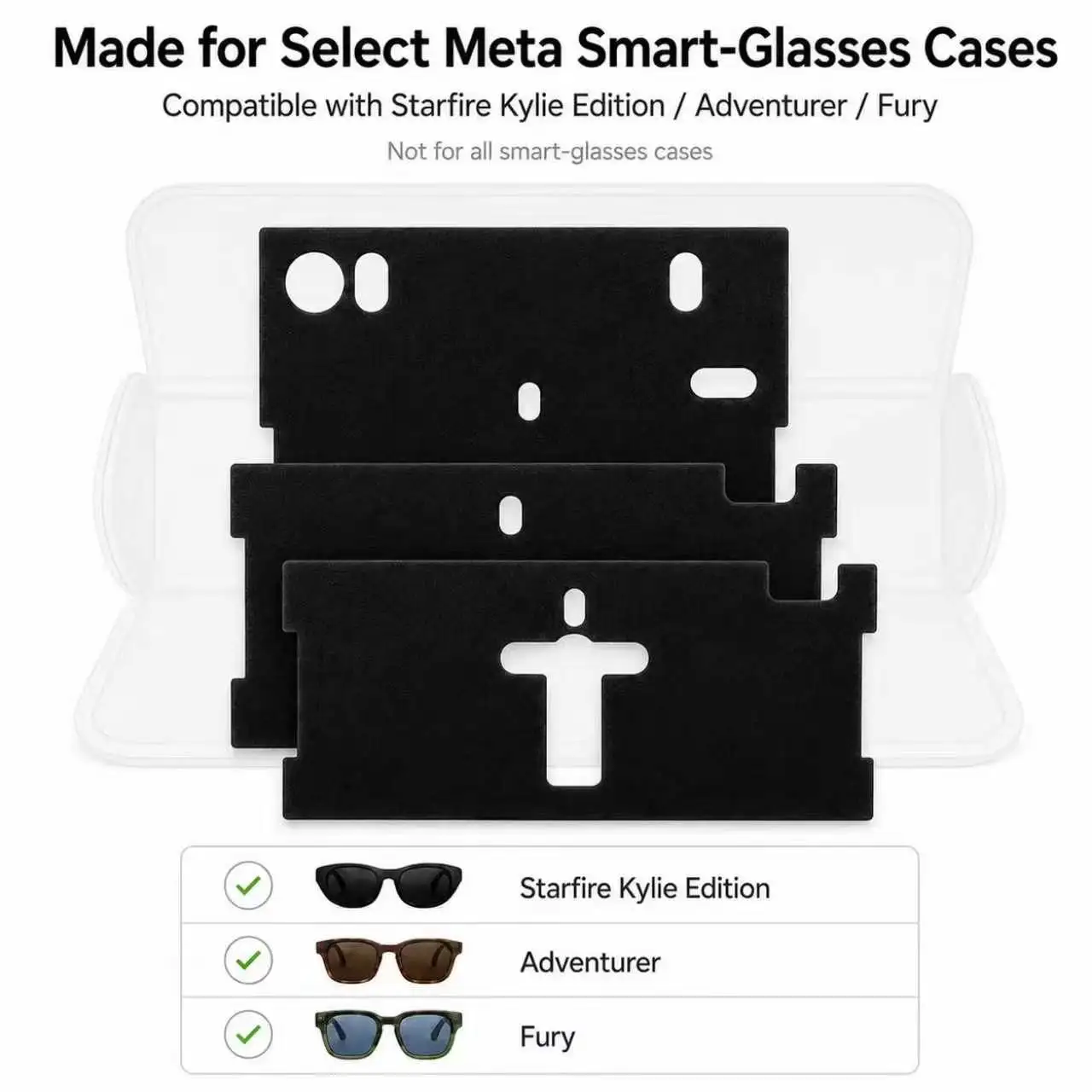 3PCS Protective Pads for Meta Smart Glasses Charging Case Starfire Kylie Adventurer Fury, Soft Flocked Anti-Scratch Liner