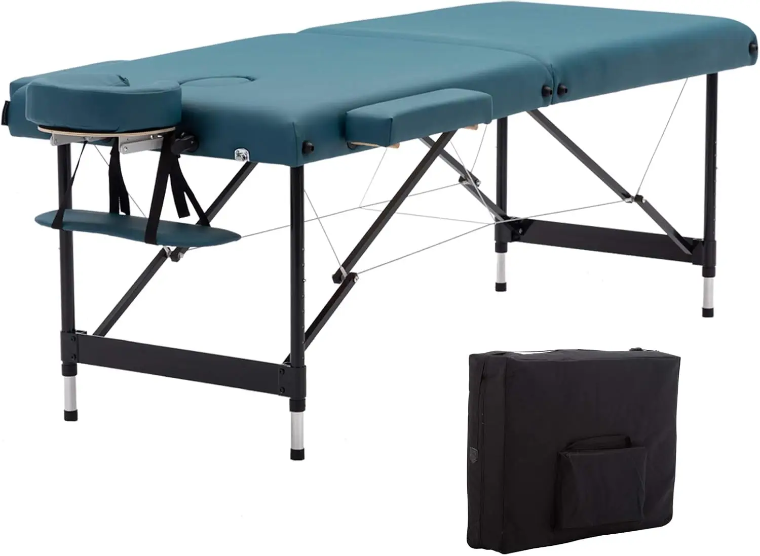 

Lightweight Massage Table with Aluminium Frame, 2 Fold Beauty Therapy Bed, w/Free Carry Case, Face Cradle, Arm Rests, Teal Green