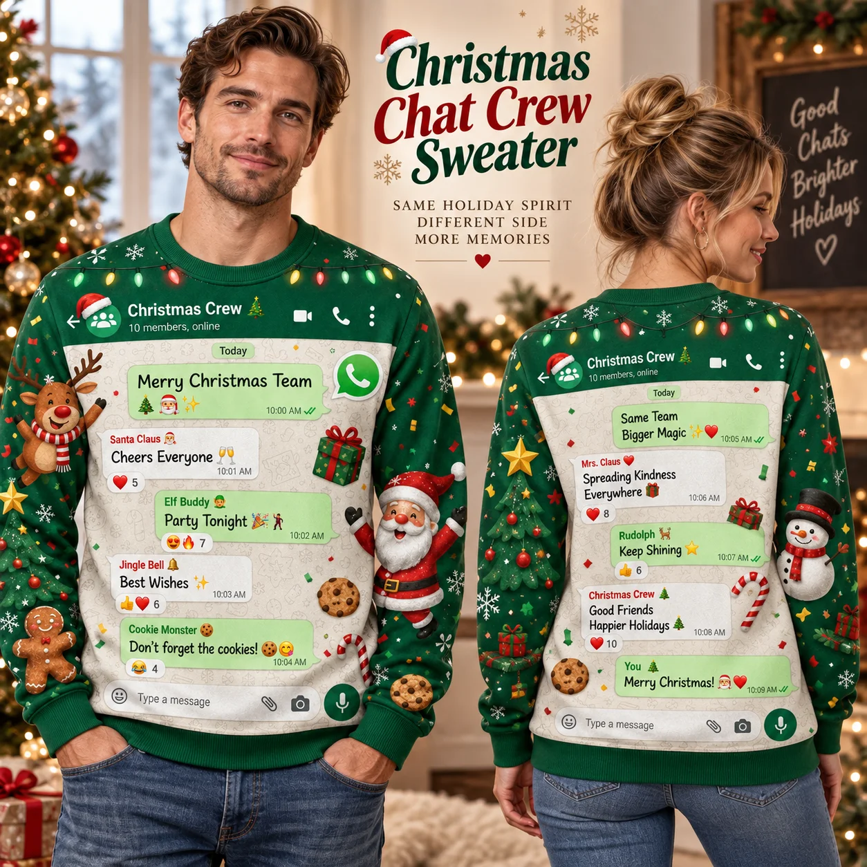 Hot Christmas Chat Crew Ugly Christmas Sweater For Friends, Holiday Sweaters With Message Apps Style Funny Festive Party Art