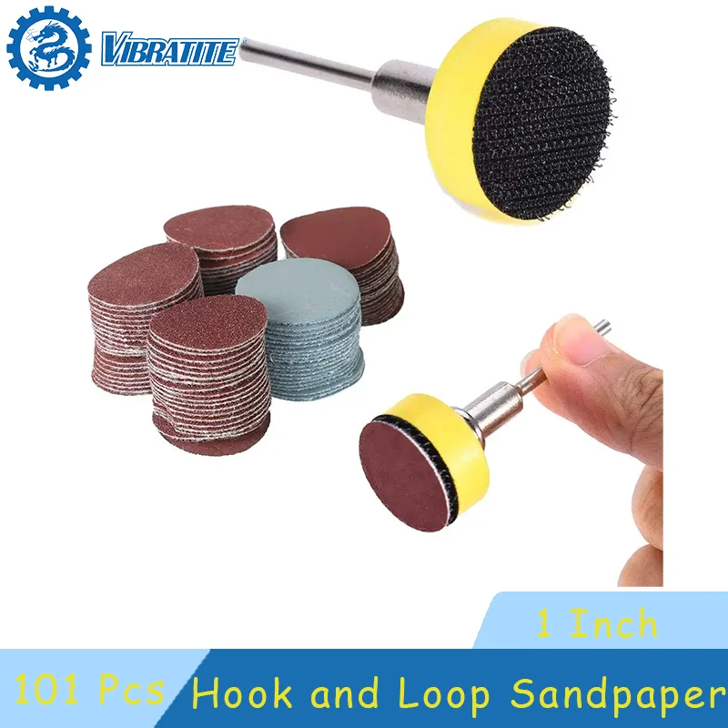 101 قطعة هوك وحلقة الرملي أقراص الوسادة 1 بوصة/25 مللي متر مع 1/8 "عرقوب جلخ لوحة تلميع لوحة لتلميع دريمل أداة دوارة #1